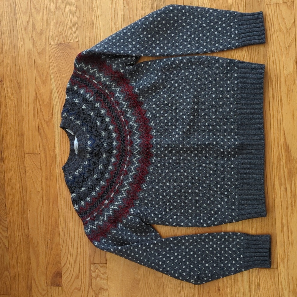 Wool Patterned Crew Neck Sweater - Blue and Red